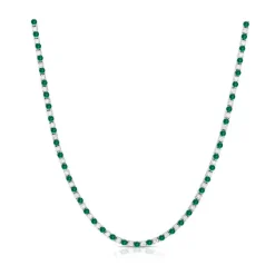 Alternating Green Emerald and Diamond Tennis Necklace