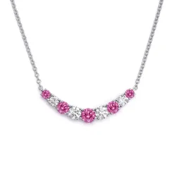 Alternating Pink Sapphire and White Diamond Necklace