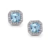 Asscher Cut Aquamarine Halo Diamond Studs