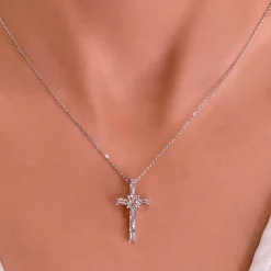 Baguette Diamond Cross Necklace