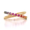 Beaded Rainbow Sapphire Criss Cross Ring