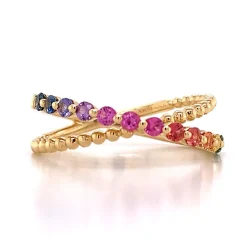 Beaded Rainbow Sapphire Criss Cross Ring