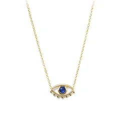 Bezel Set Blue Sapphire Evil Eye Necklace
