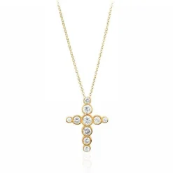Bezel Set Bubble Diamond Cross Necklace