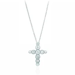 Bezel Set Bubble Diamond Cross Necklace
