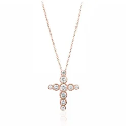 Bezel Set Bubble Diamond Cross Necklace