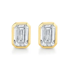 Bezel Set Emerald Diamond Studs