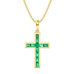 Bezel Set Green Emerald Cross Necklace
