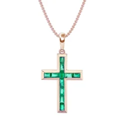 Bezel Set Green Emerald Cross Necklace