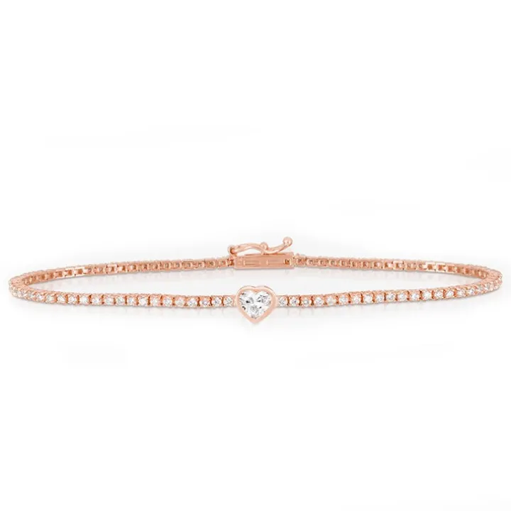 Bezel Set Heart Diamond Tennis Bracelet