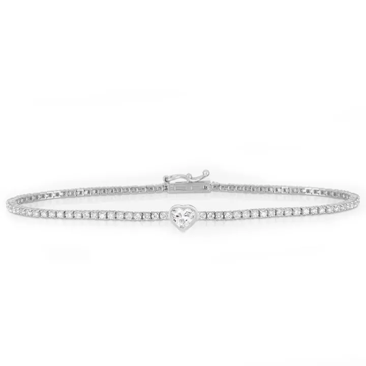Bezel Set Heart Diamond Tennis Bracelet