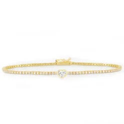 Bezel Set Heart Diamond Tennis Bracelet
