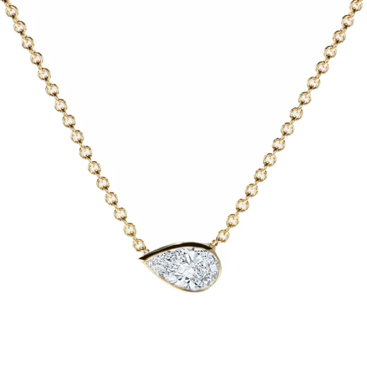 Bezel Set Side Pear Diamond Necklace