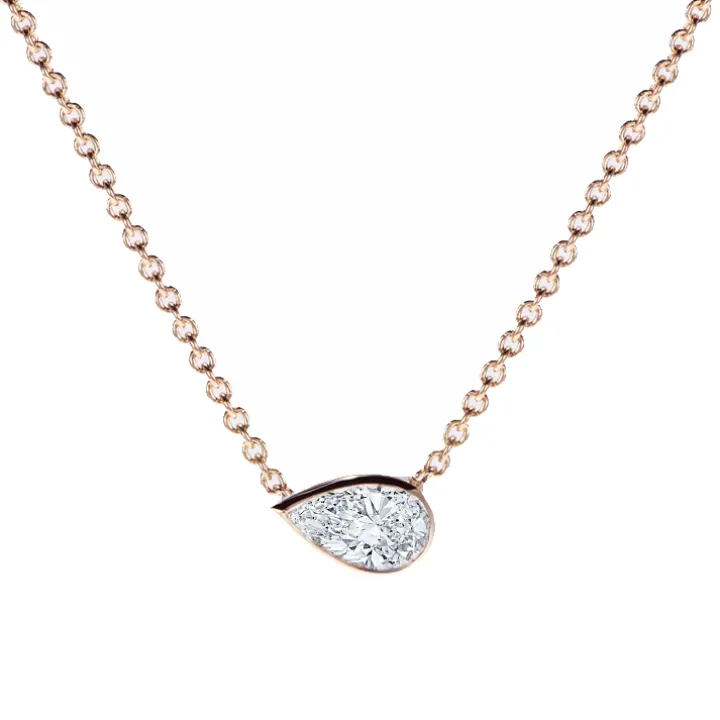 Bezel Set Side Pear Diamond Necklace