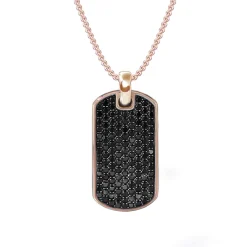 Black Pavé Diamond Dog Tag Necklace