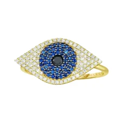 Blue Sapphire & White Diamond Evil Eye Ring