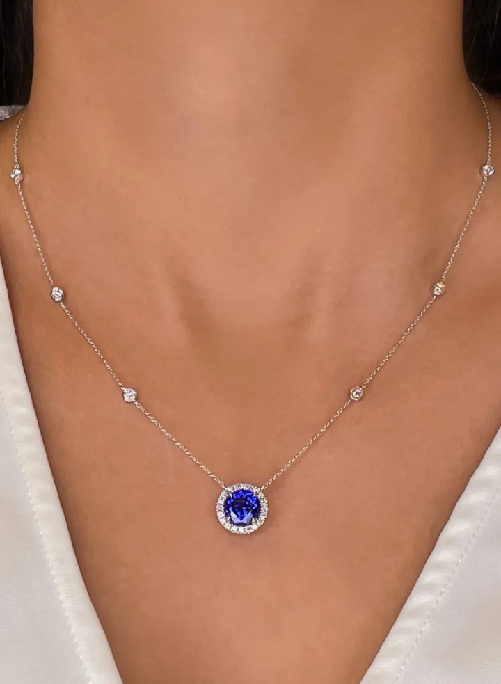 Blue Sapphire Airlie Diamond Cluster Necklace