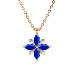 Blue Sapphire and Diamond Lotus Pendant