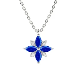 Blue Sapphire and Diamond Lotus Pendant