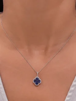 Blue Sapphire Diamond Clover Necklace