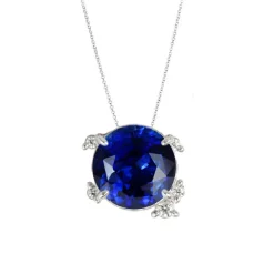 Blue Sapphire Round Diamond Necklace
