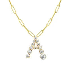 Bubble Diamond Initial Necklace with Paperclip Chain