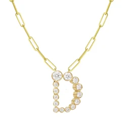 Bubble Diamond Initial Necklace with Paperclip Chain