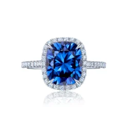 Courtney Cushion Blue Sapphire Halo Engagement Ring