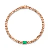 Cuban Link Bracelet with Green Emerald