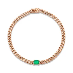 Cuban Link Bracelet with Green Emerald