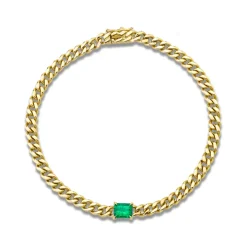 Cuban Link Bracelet with Green Emerald
