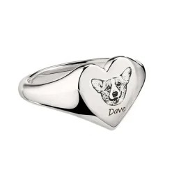 Custom Pet Face Heart Shaped Signet Ring