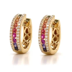 Diamond and Rainbow Sapphire Hoop Earrings