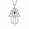 Diamond Hamsa Hand Necklace with Blue Sapphire