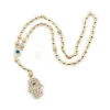 Diamond Hamsa Hand Rosary Necklace