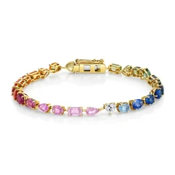 Diamond Heart Rainbow Sapphire Tennis Bracelet