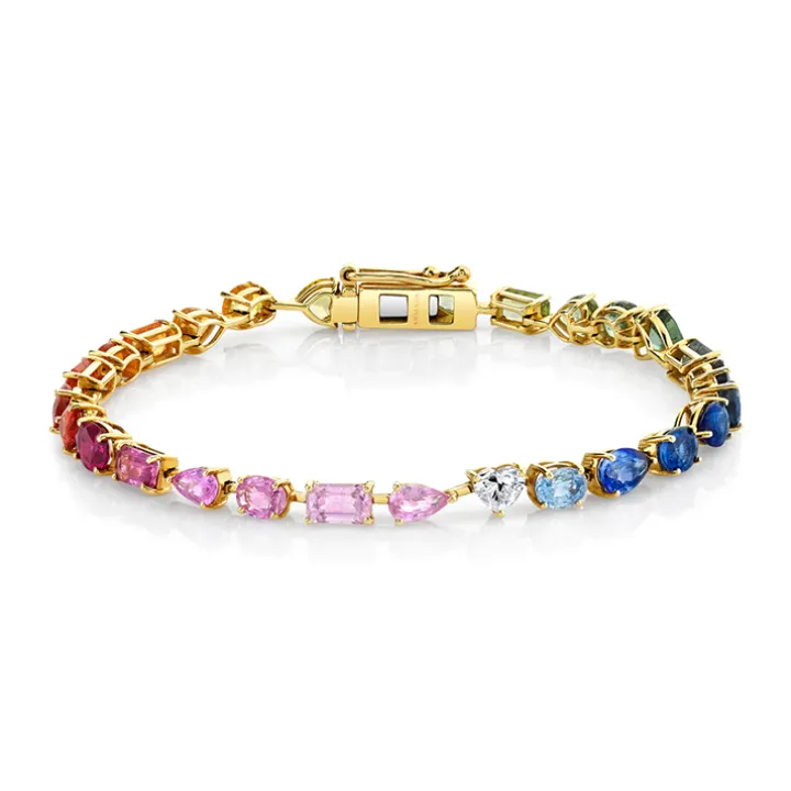 Diamond Heart Rainbow Sapphire Tennis Bracelet