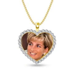Diamond Heart Shaped Memorial Photo Necklace