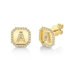 Diamond Initial Nameplate Earrings