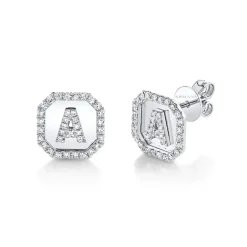 Diamond Initial Nameplate Earrings