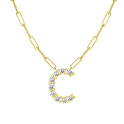 Diamond Initial Pendant with Paperclip Chain