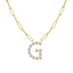 Diamond Initial Pendant with Paperclip Chain