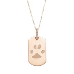Diamond Link Dog Tag Necklace with Paw Print