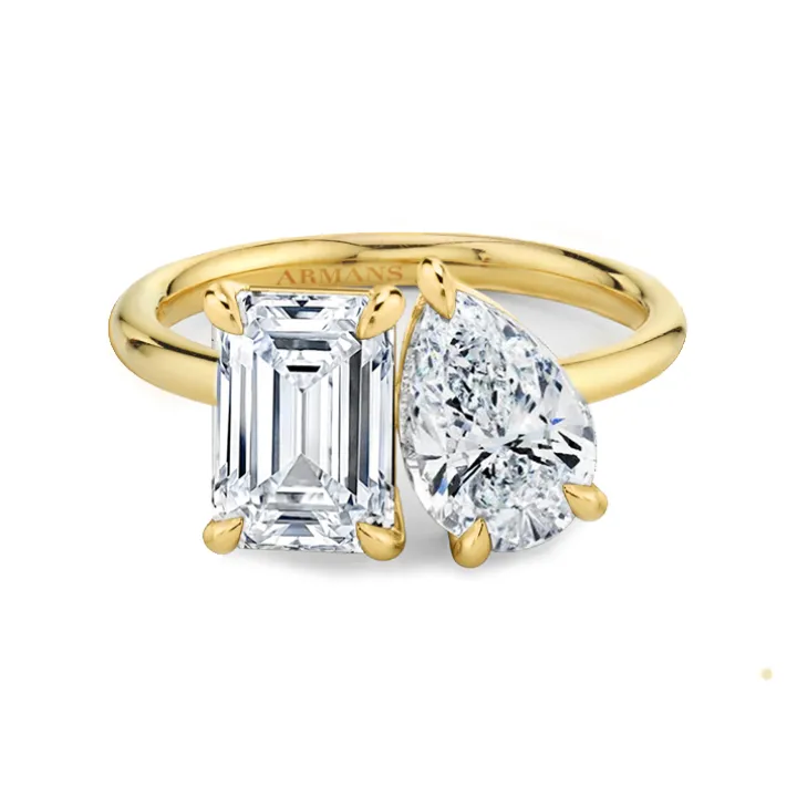 Diamond Pear and Emerald Twin Ring