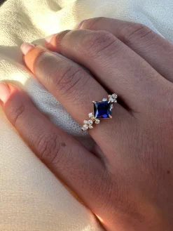 Diamond Petal Blue Sapphire Ring