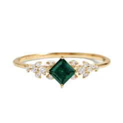 Diamond Petal Green Emerald Ring