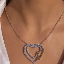 Double Diamond Heart Necklace With Custom Names