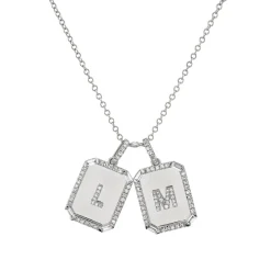 Double Diamond Initial Nameplate Necklace