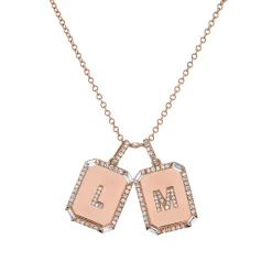 Double Diamond Initial Nameplate Necklace