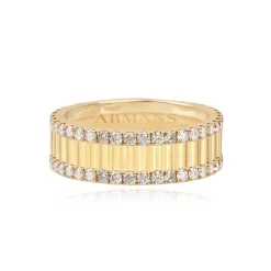 Double Row Pave Diamond Fluted Band